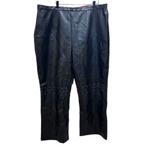 Y2K Un Deux Trois Black High Rise Faux Leather Straight Leg Pants Grommet Detail